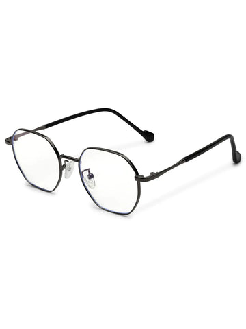 Dravon | Grey Medium Full Rim Hexagonal Computer Glasses for Men & Women [Blue Block]
