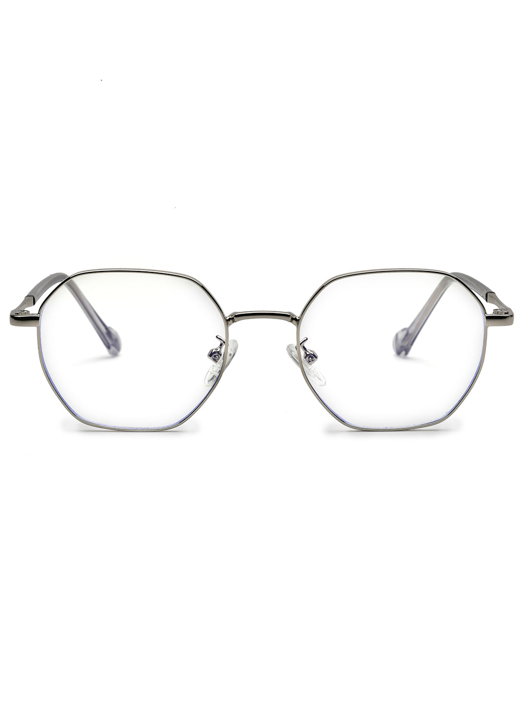 Dravon | Silver Medium Full Rim Hexagonal Computer Glasses for Men & Women [Blue Block]