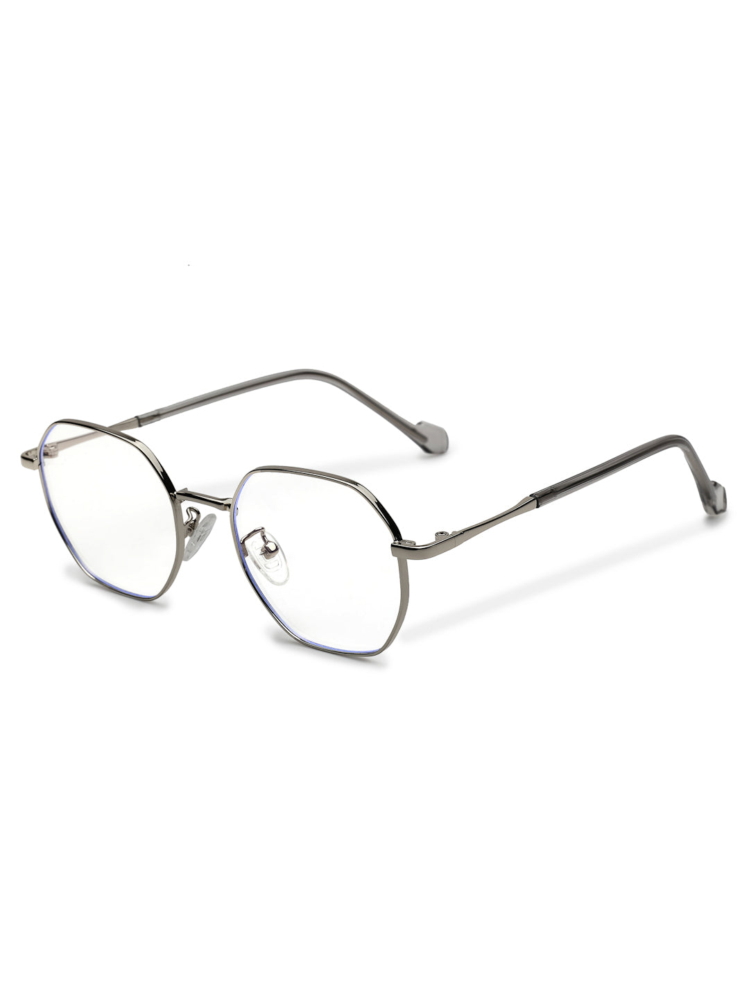 Dravon | Silver Medium Full Rim Hexagonal Computer Glasses for Men & Women [Blue Block]