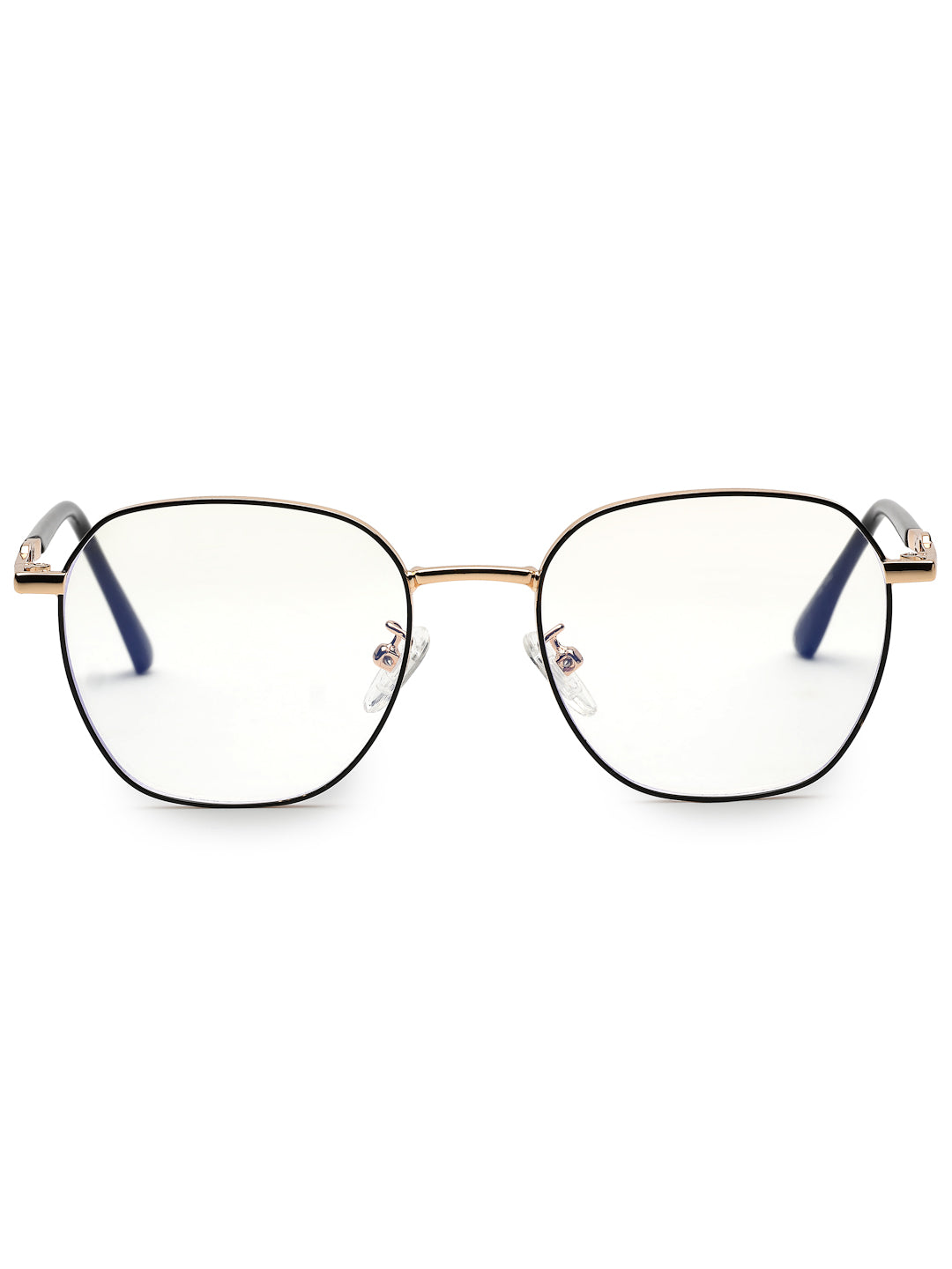 Frostis | Black & Gold Small Full Rim Hexagonal Computer Glasses for Men & Women [Blue Block]