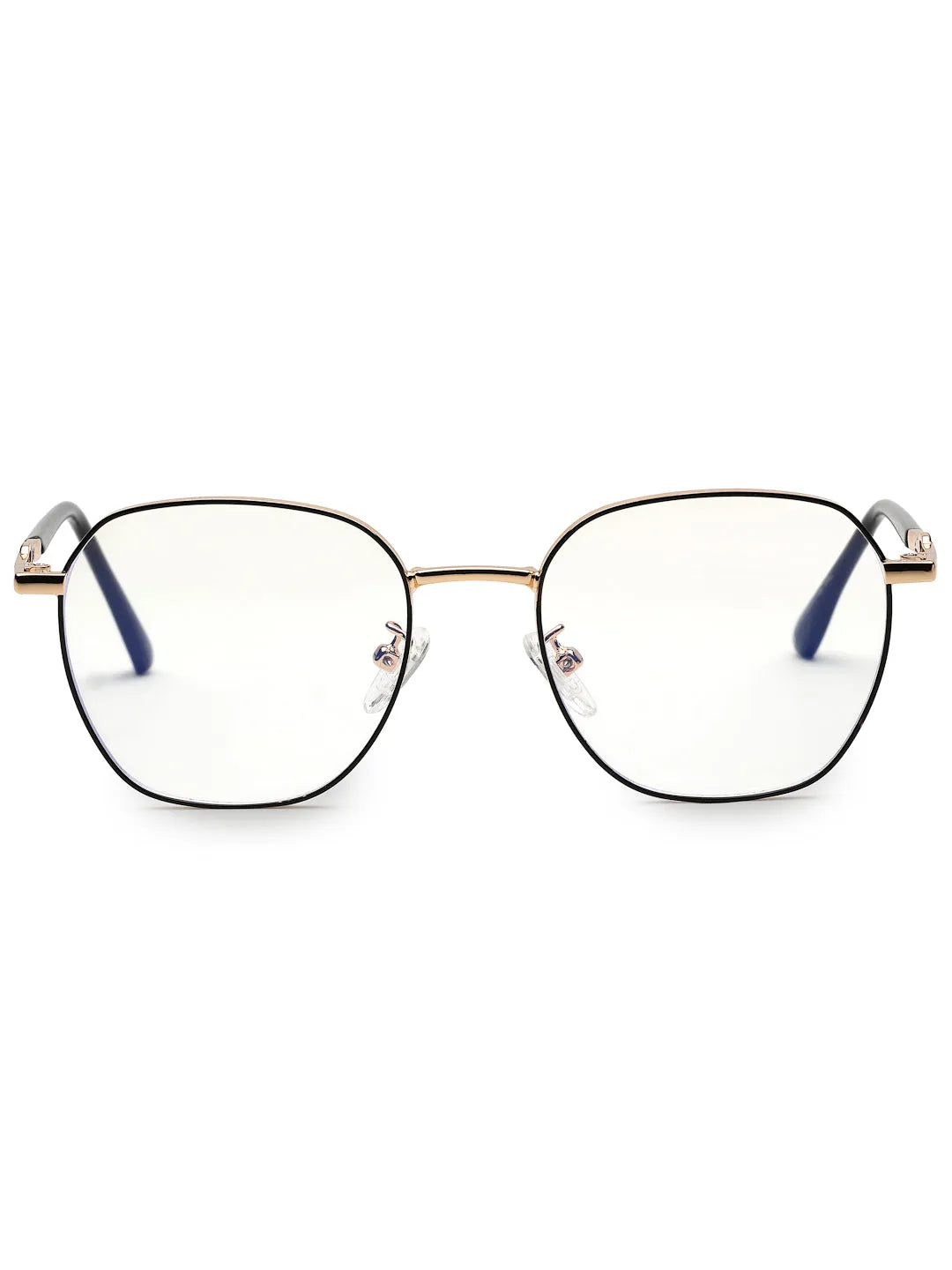 Frostis | Black & Gold Small Full Rim Hexagonal Computer Glasses for Men & Women [Blue Block]