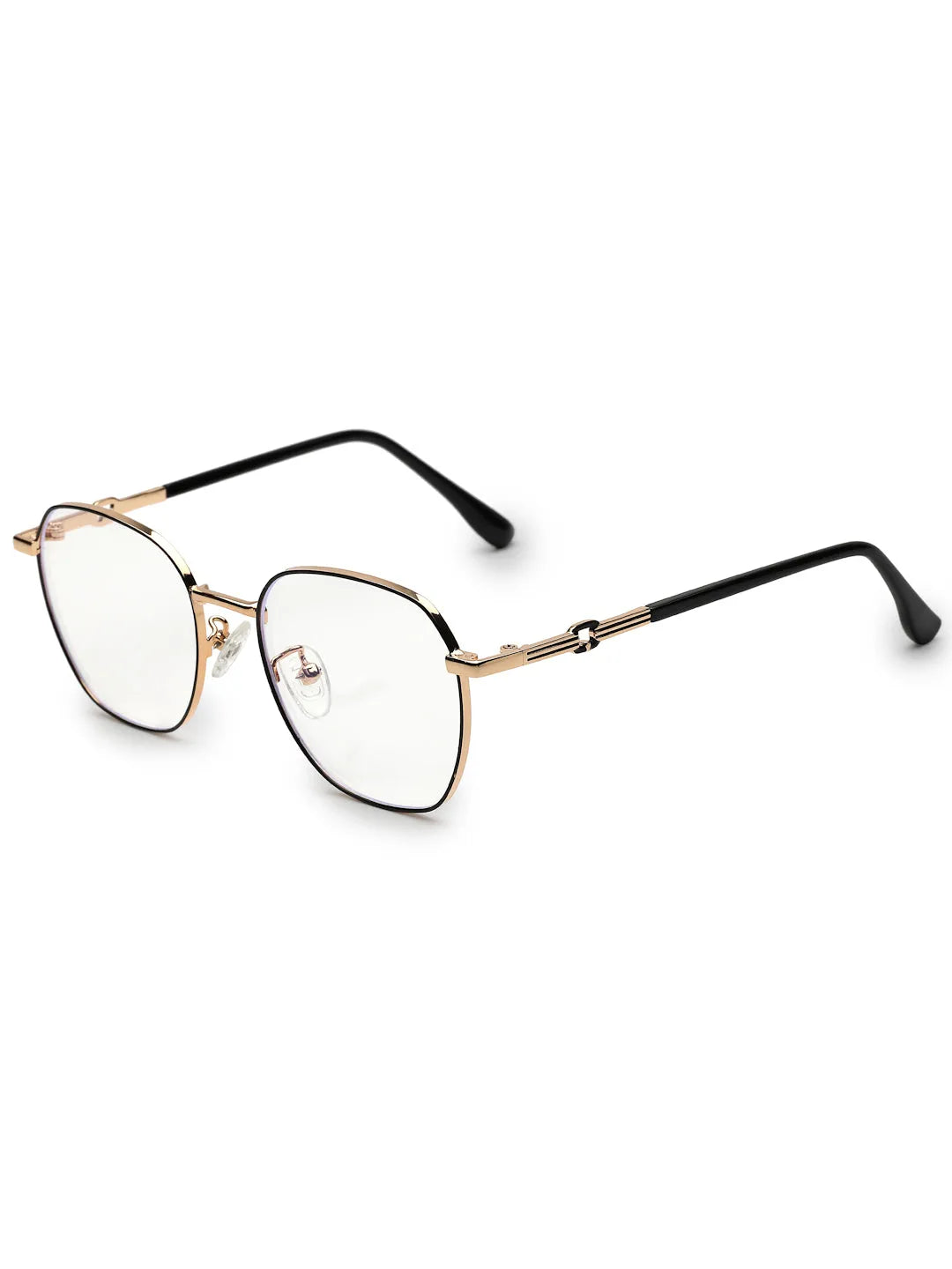 Frostis | Black & Gold Small Full Rim Hexagonal Computer Glasses for Men & Women [Blue Block]