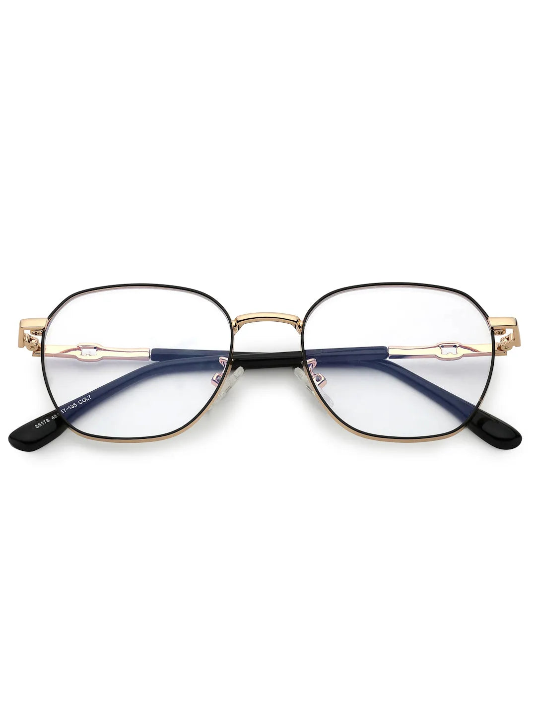 Frostis | Black & Gold Small Full Rim Hexagonal Computer Glasses for Men & Women [Blue Block]