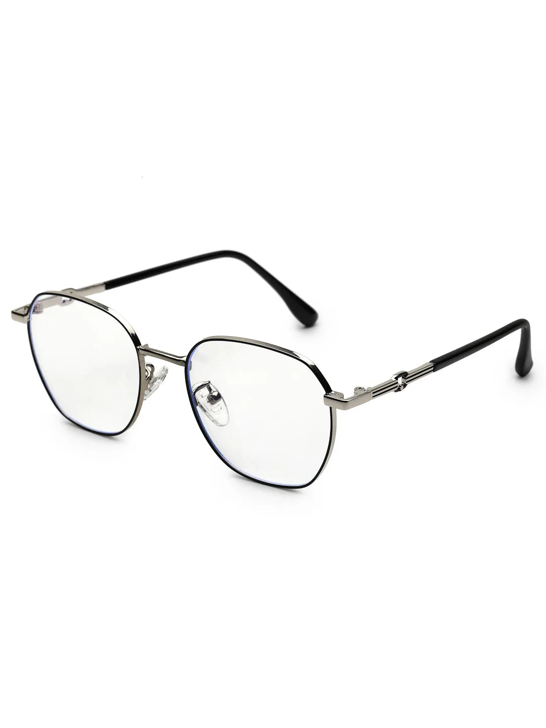 Frostis | Black & Silver Small Full Rim Hexagonal Computer Glasses for Men & Women [Blue Block]