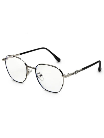 Frostis | Black & Silver Small Full Rim Hexagonal Computer Glasses for Men & Women [Blue Block]