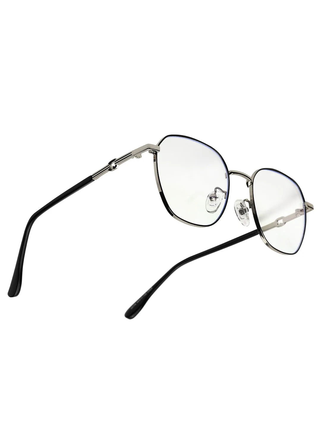 Frostis | Black & Silver Small Full Rim Hexagonal Computer Glasses for Men & Women [Blue Block]