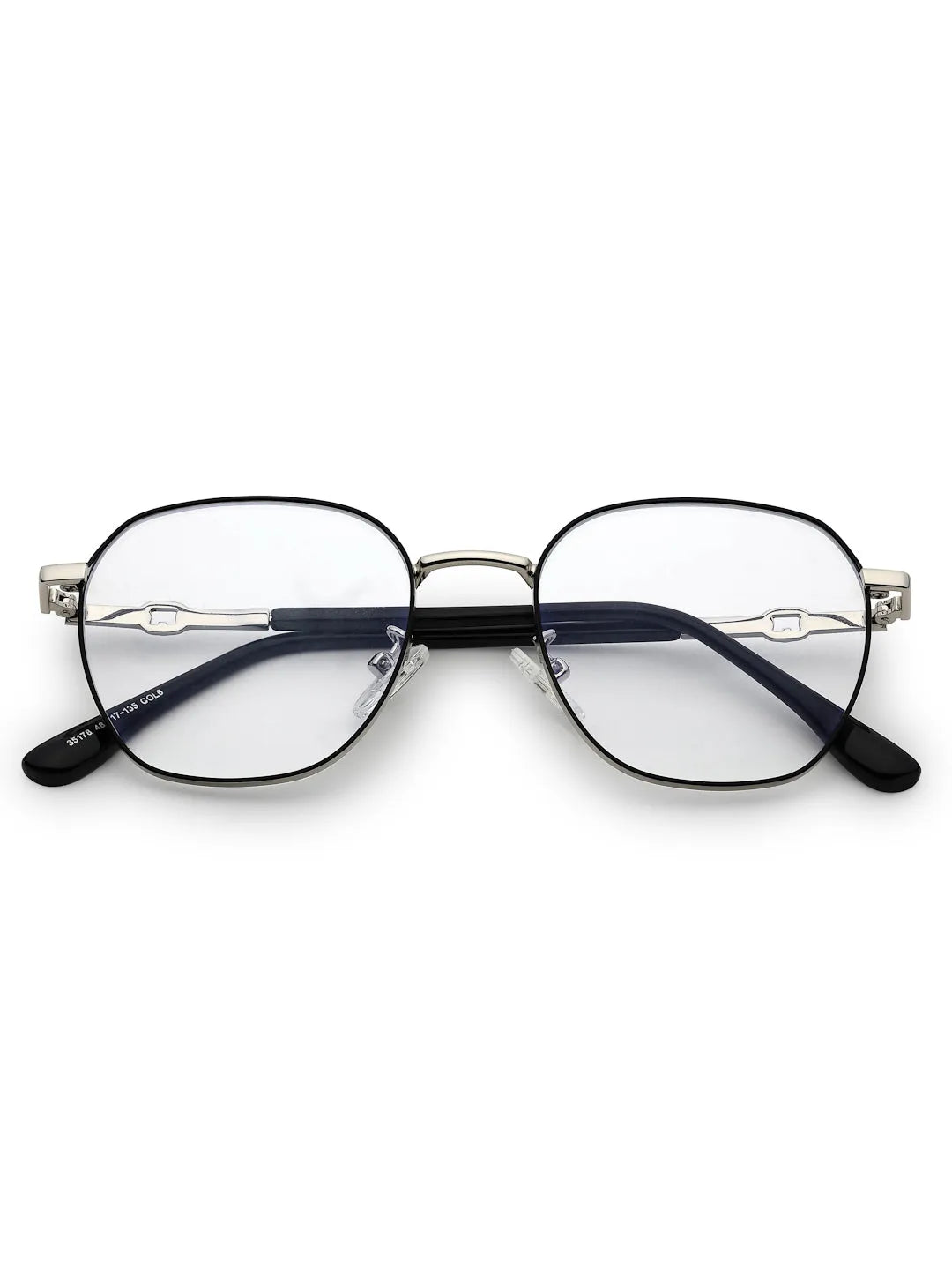 Frostis | Black & Silver Small Full Rim Hexagonal Computer Glasses for Men & Women [Blue Block]
