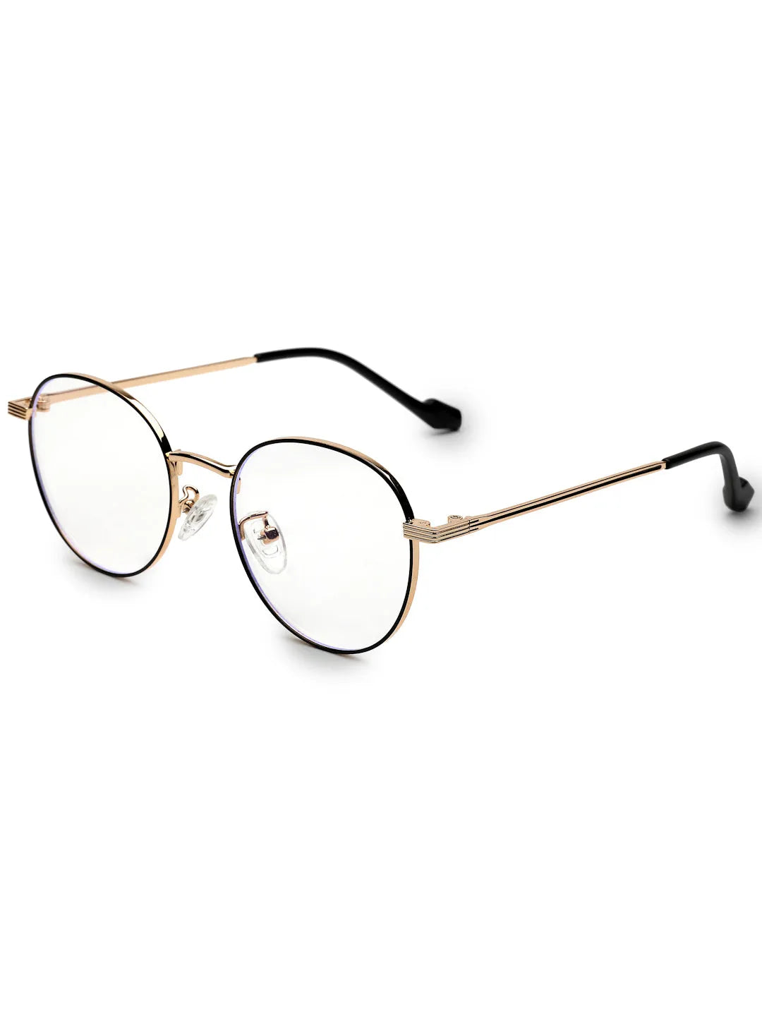 Galveris | Black & Gold Small Full Rim Round Computer Glasses for Men & Women [Blue Block]