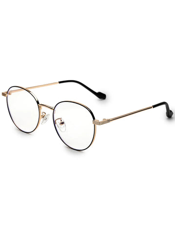 Galveris | Black & Gold Small Full Rim Round Computer Glasses for Men & Women [Blue Block]