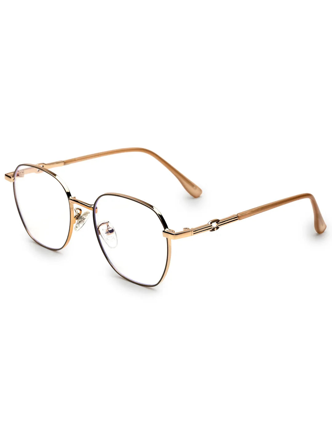 Frostis | Golden Small Full Rim Hexagonal Computer Glasses for Men & Women [Blue Block]