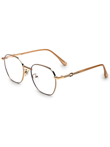 Frostis | Golden Small Full Rim Hexagonal Computer Glasses for Men & Women [Blue Block]