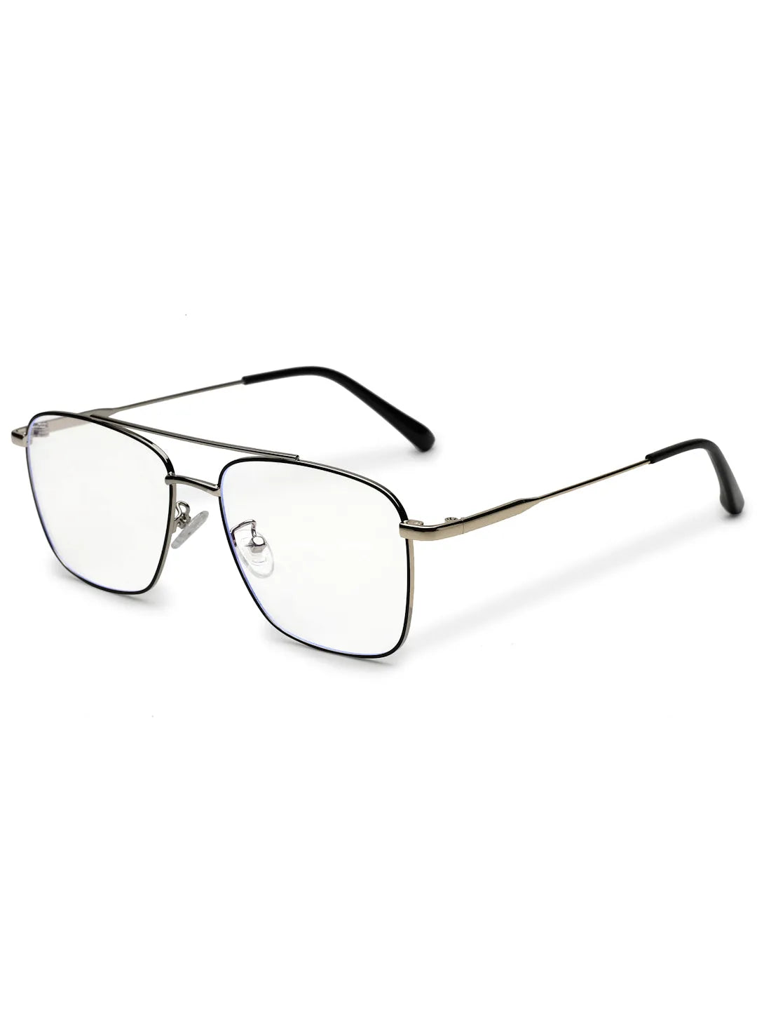 Nova | Black & Silver Medium Full Rim Square Computer Glasses for Men & Women [Blue Block]