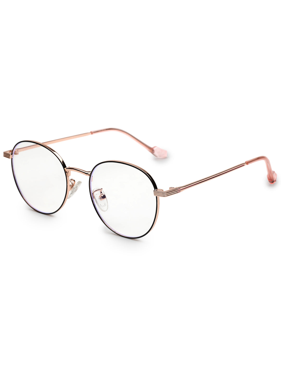 Galveris | Black & Rose Gold Small Full Rim Round Computer Glasses for Men & Women [Blue Block]