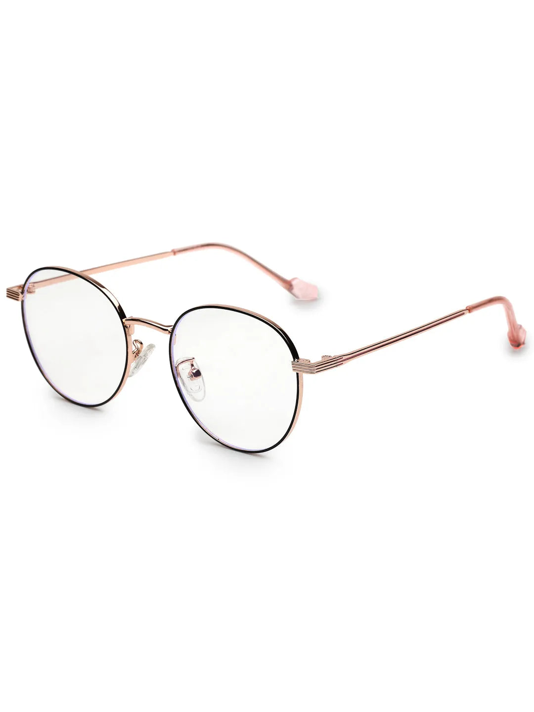 Galveris | Black & Rose Gold Small Full Rim Round Computer Glasses for Men & Women [Blue Block]