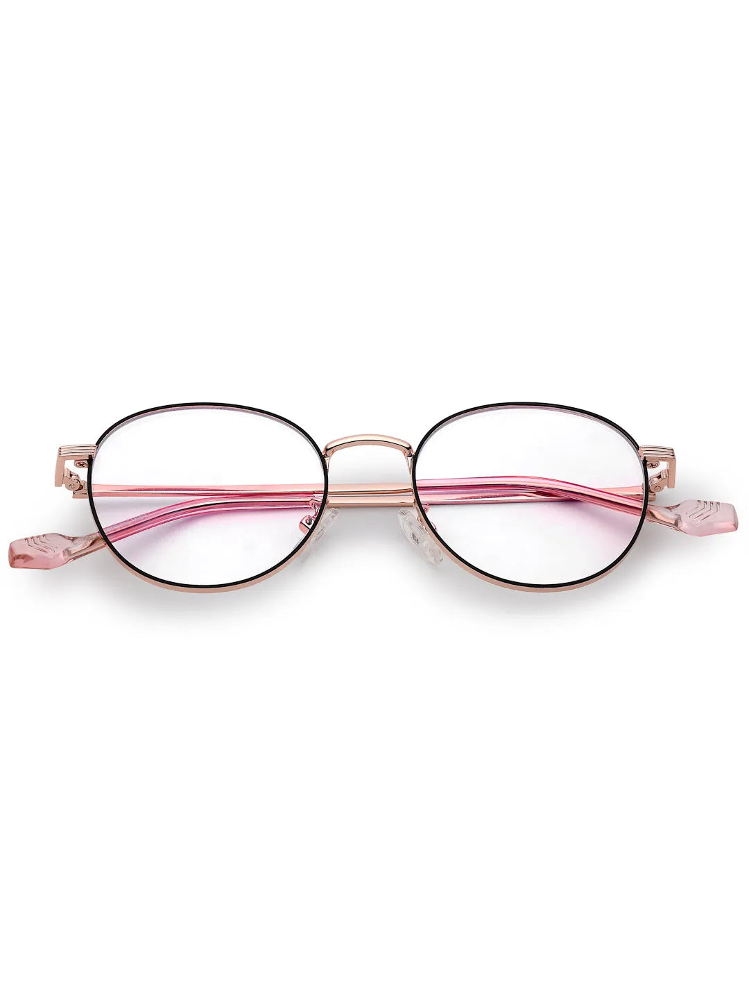 Galveris | Black & Rose Gold Small Full Rim Round Computer Glasses for Men & Women [Blue Block]