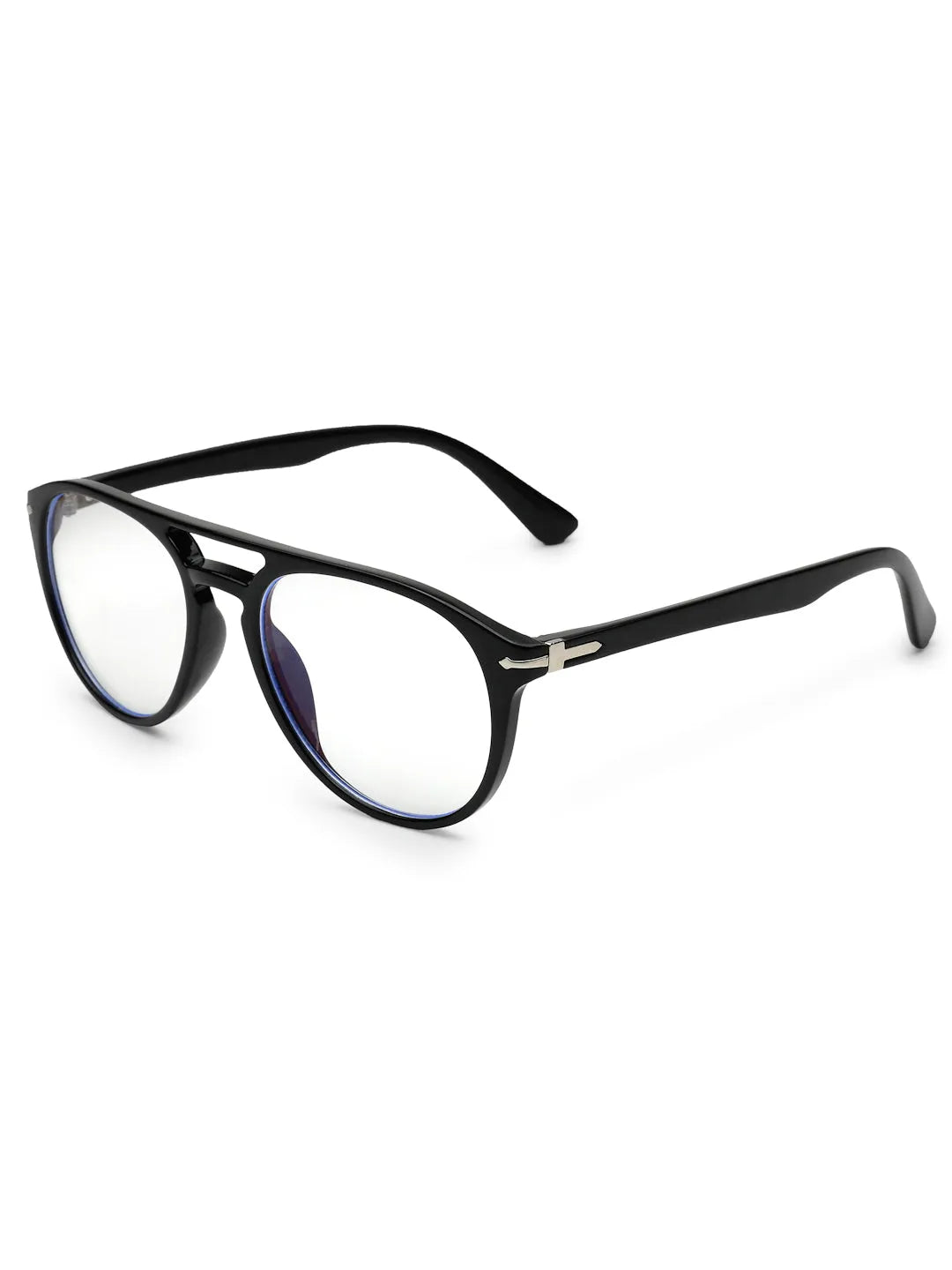 Arcane | Black Small Full Rim Aviator with Lock Side Hinges Computer Glasses for Men & Women [Blue Block]