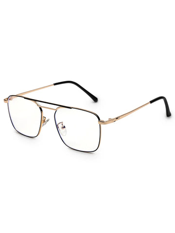 Neuron | Black & Golden Medium Full Rim RECTANGLE Computer Glasses for Men & Women [Blue Block]