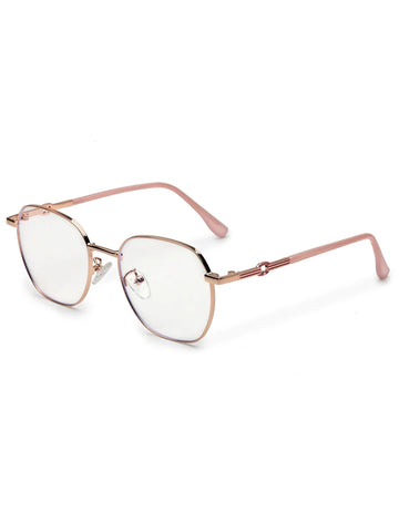 Frostis | Rose Gold Small Full Rim Hexagonal Computer Glasses for Men & Women [Blue Block]