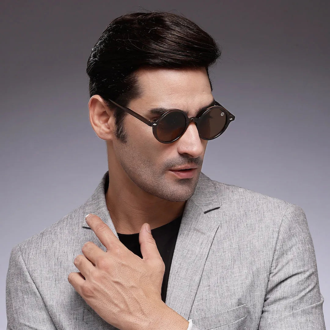 Retro | Brown Medium Full Rim Round Sunglasses for Men & Women [UV-protected]