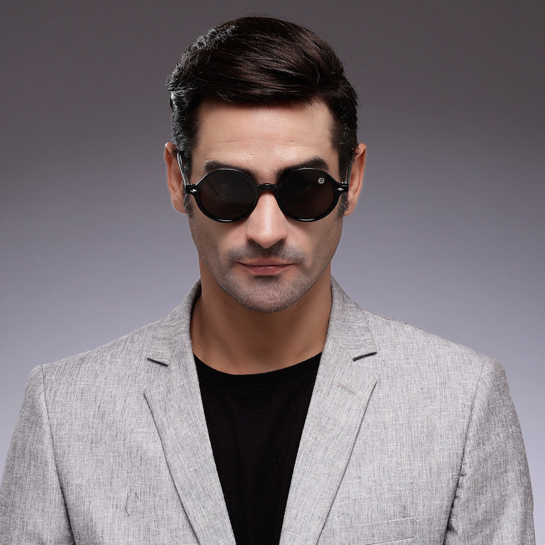 Retro | Black Medium Full Rim Round Sunglasses for Men & Women [UV-protected]