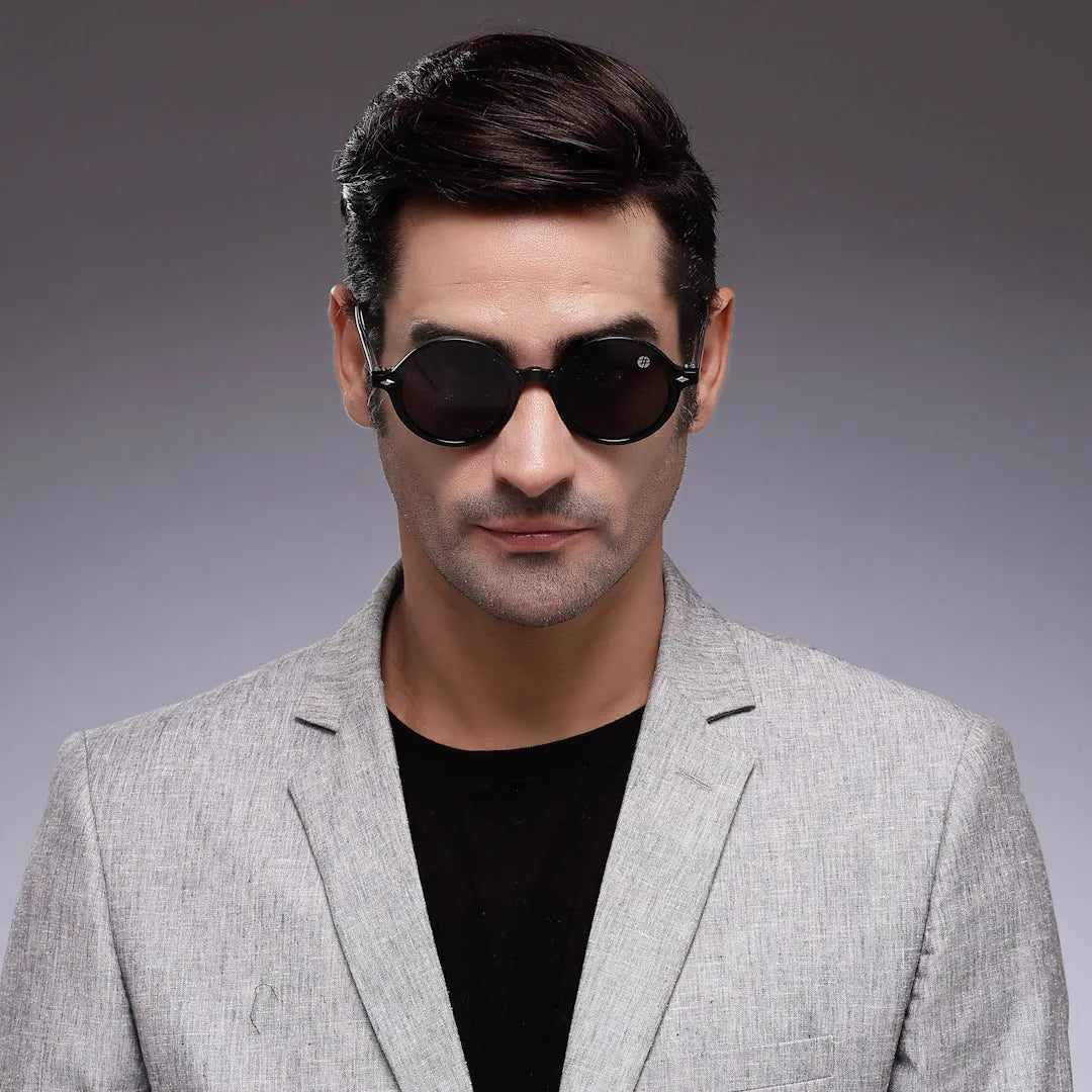 Retro | Black Medium Full Rim Round Sunglasses for Men & Women [UV-protected]