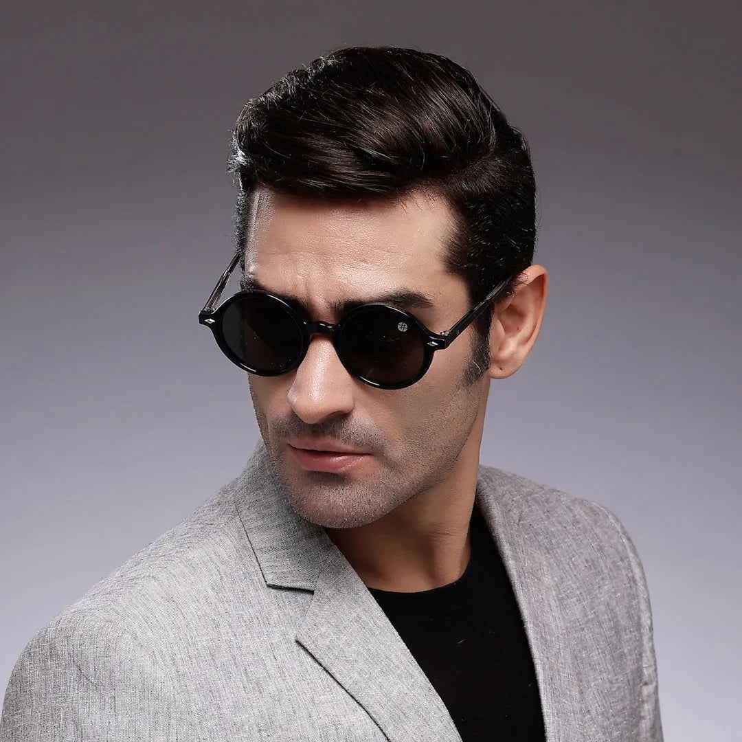 Retro | Black Medium Full Rim Round Sunglasses for Men & Women [UV-protected]