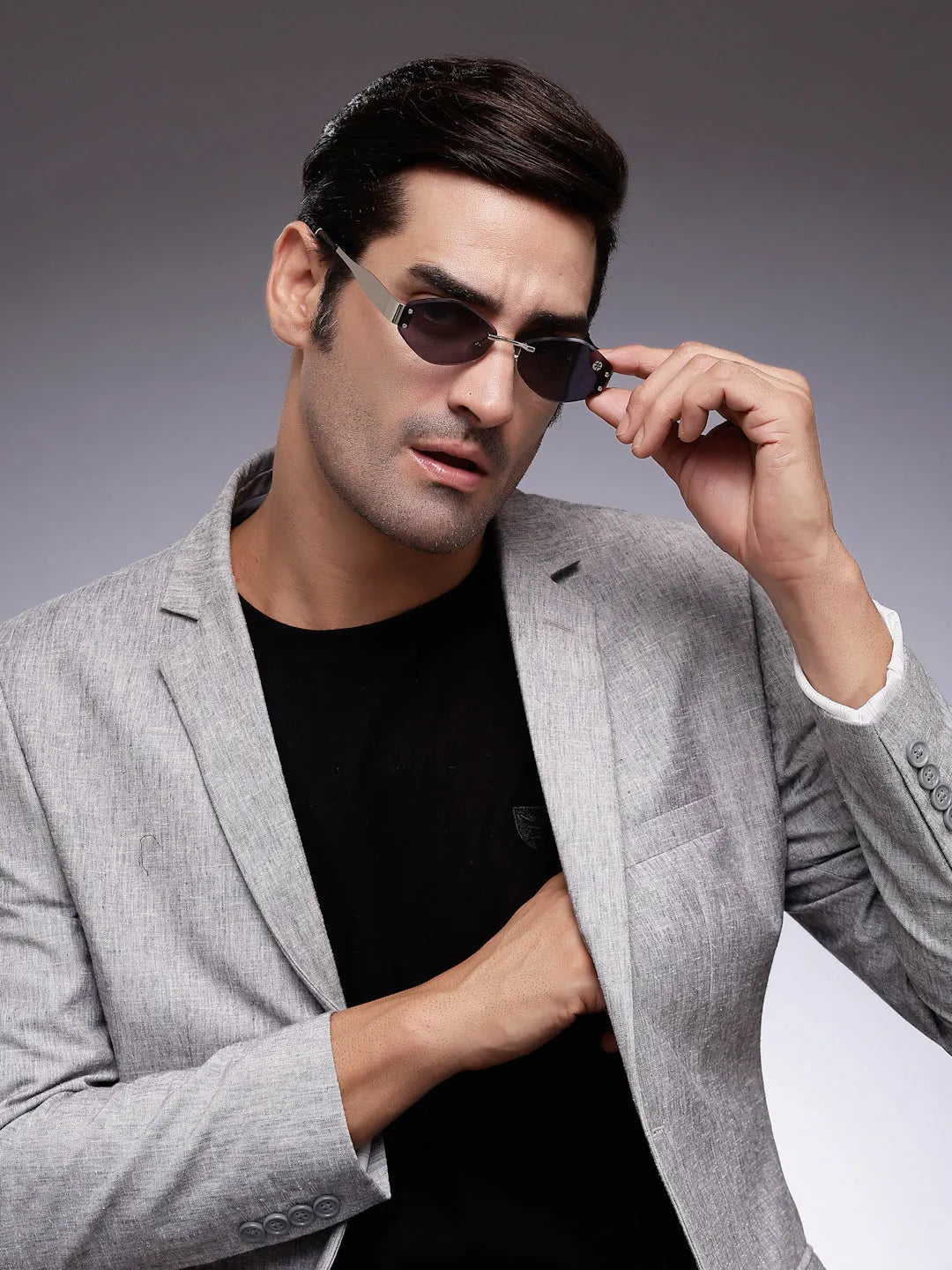 SEVA | Silver Medium Rim Less Diamond with Lock Side Hinges Sunglasses for Men & Women [UV-protected]