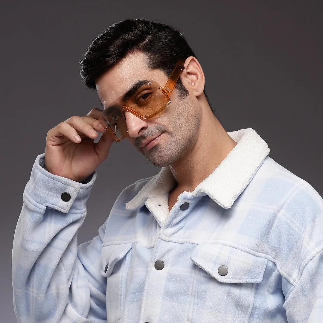 Lyrion | Orange Medium Half Rim Shield Sunglasses for Men & Women [UV-protected]