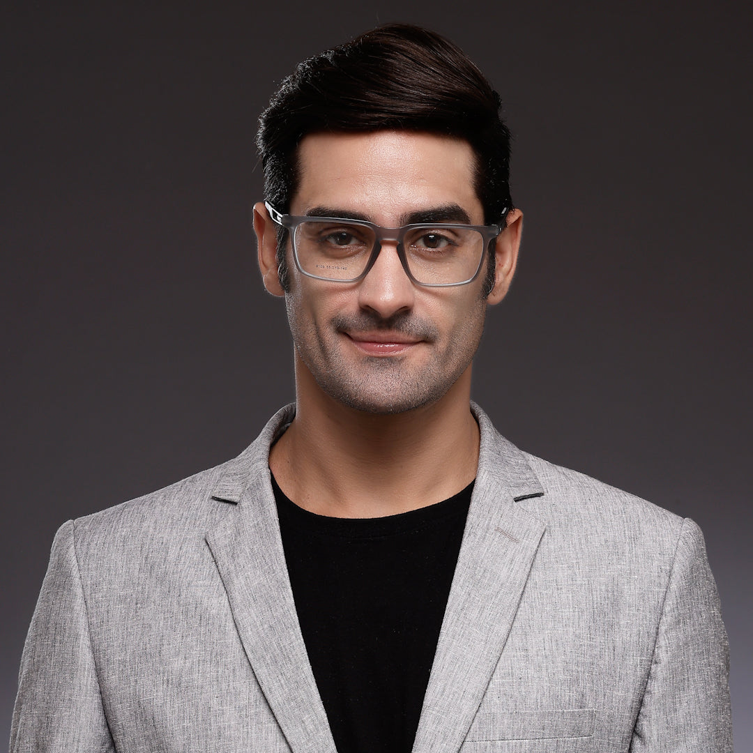 Sporty | Grey Medium Full Rim Square Eyeglasses for Men & Women [Demo Lens]