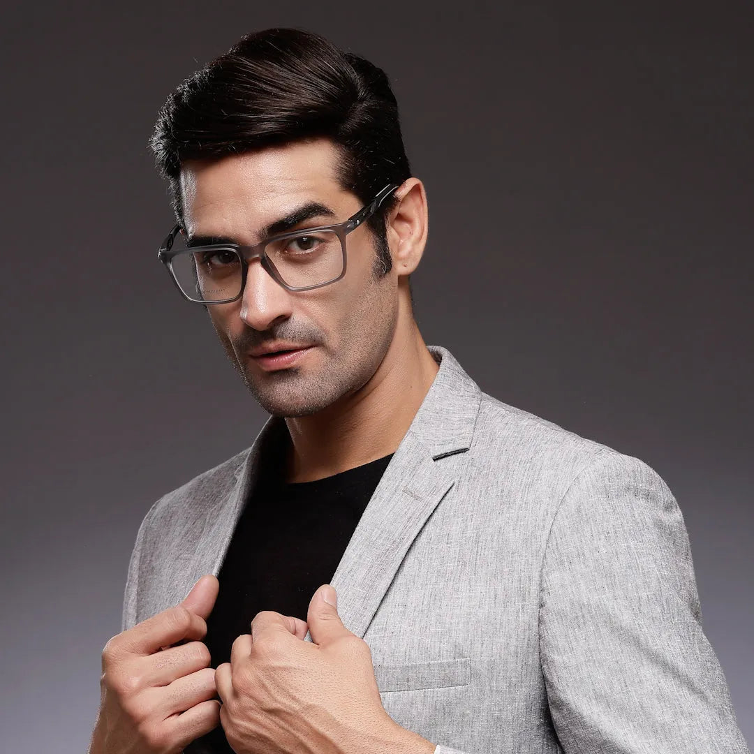 Sporty | Grey Medium Full Rim Square Eyeglasses for Men & Women [Demo Lens]