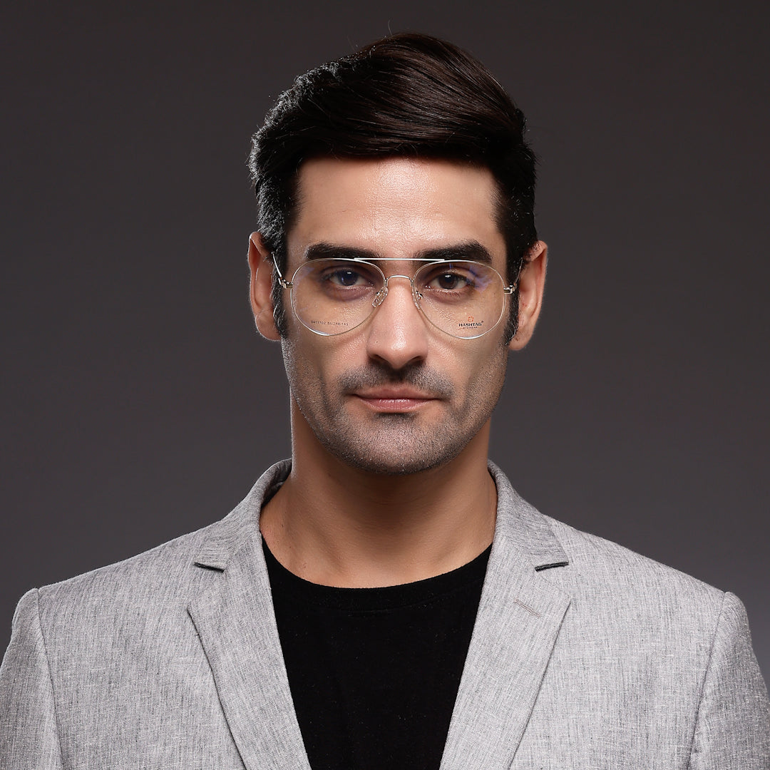 Tricorn | Gold Medium Full Rim Aviator with Lock Side Hinges Turban Eyeglasses for Men [Demo Lens]