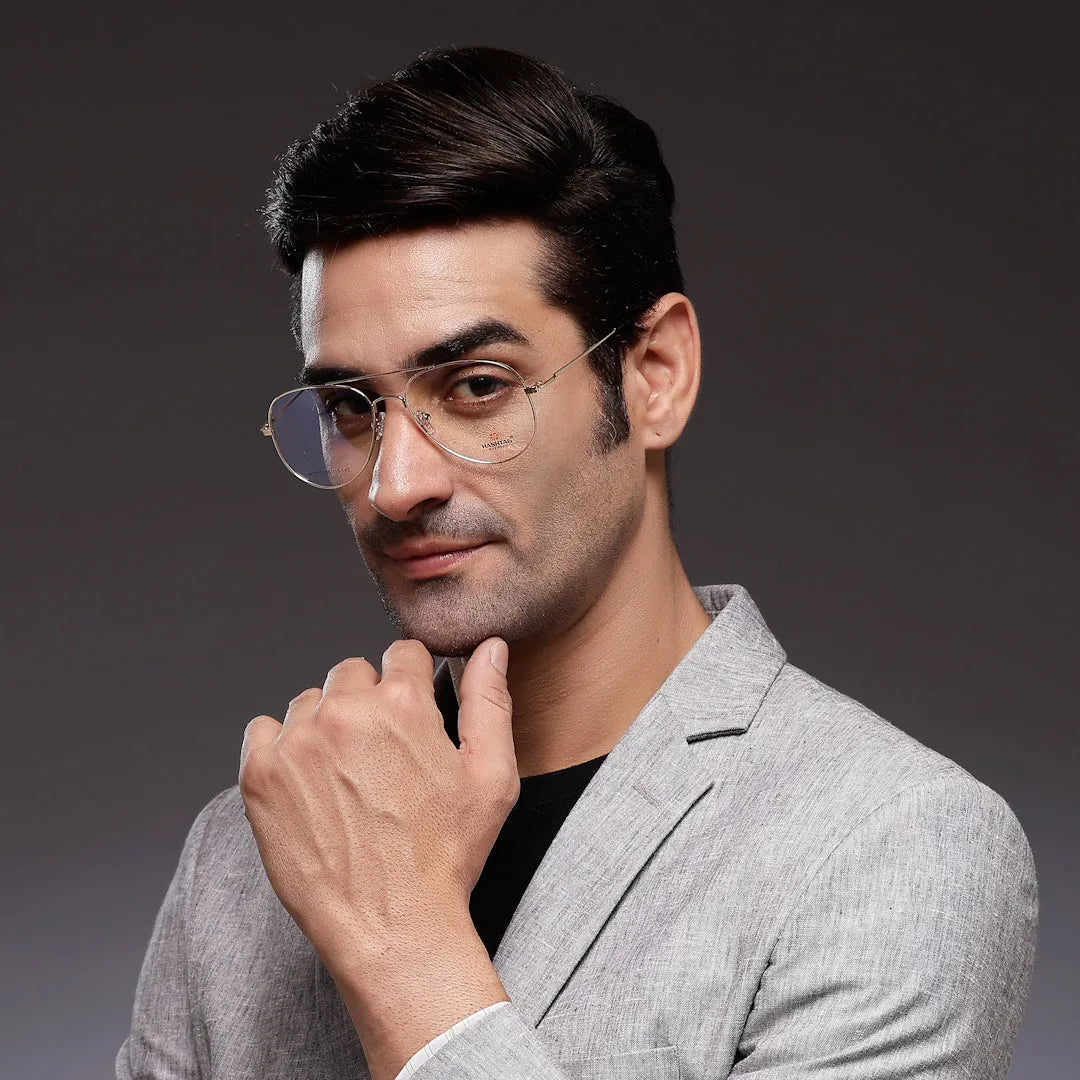 Tricorn | Gold Medium Full Rim Aviator with Lock Side Hinges Turban Eyeglasses for Men [Demo Lens]