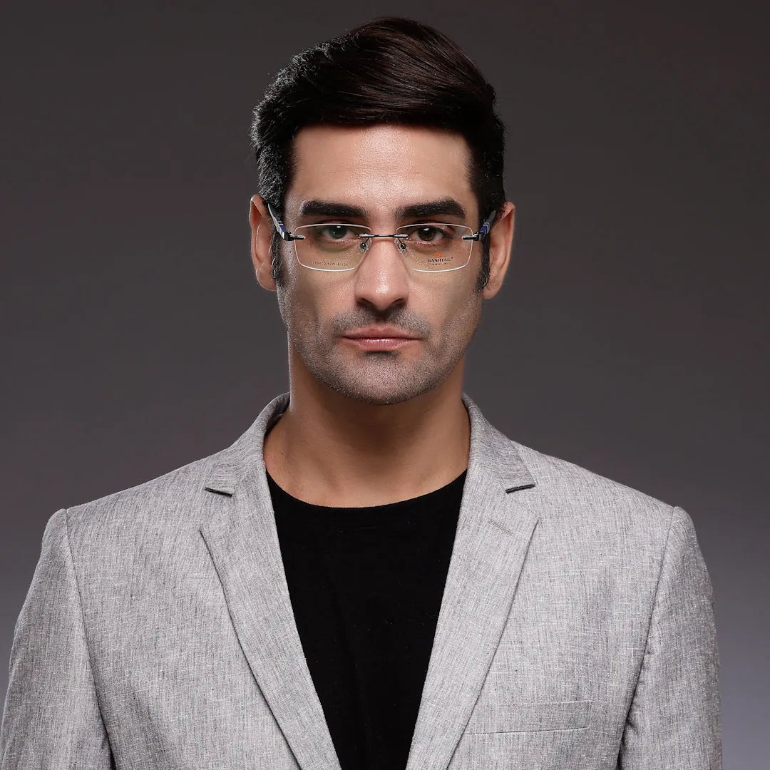 Thermo RM | Gun Medium Rim Less Square Eyeglasses for Men & Women [Demo Lens]