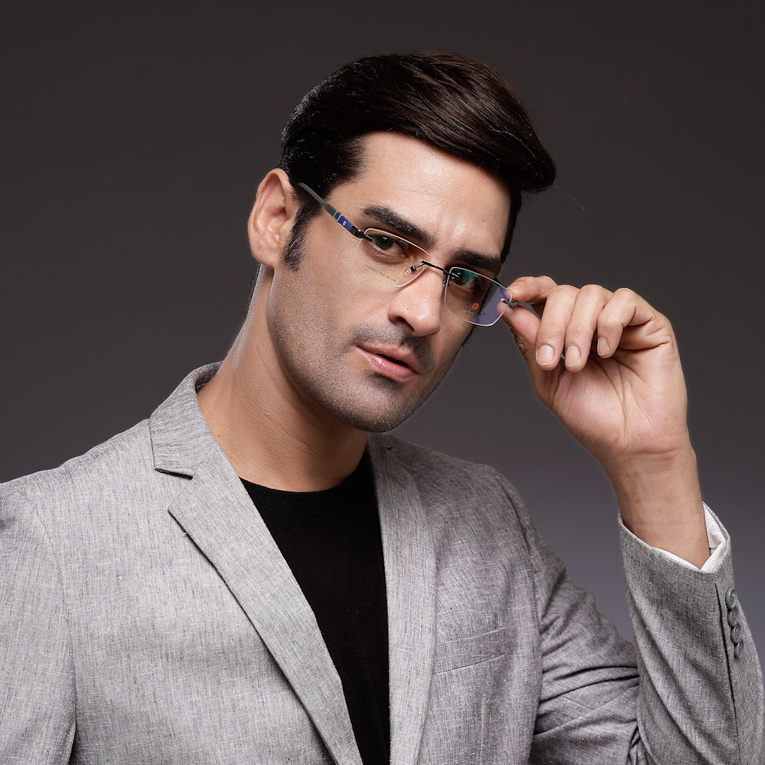 Thermo RM | Gun Medium Rim Less Square Eyeglasses for Men & Women [Demo Lens]
