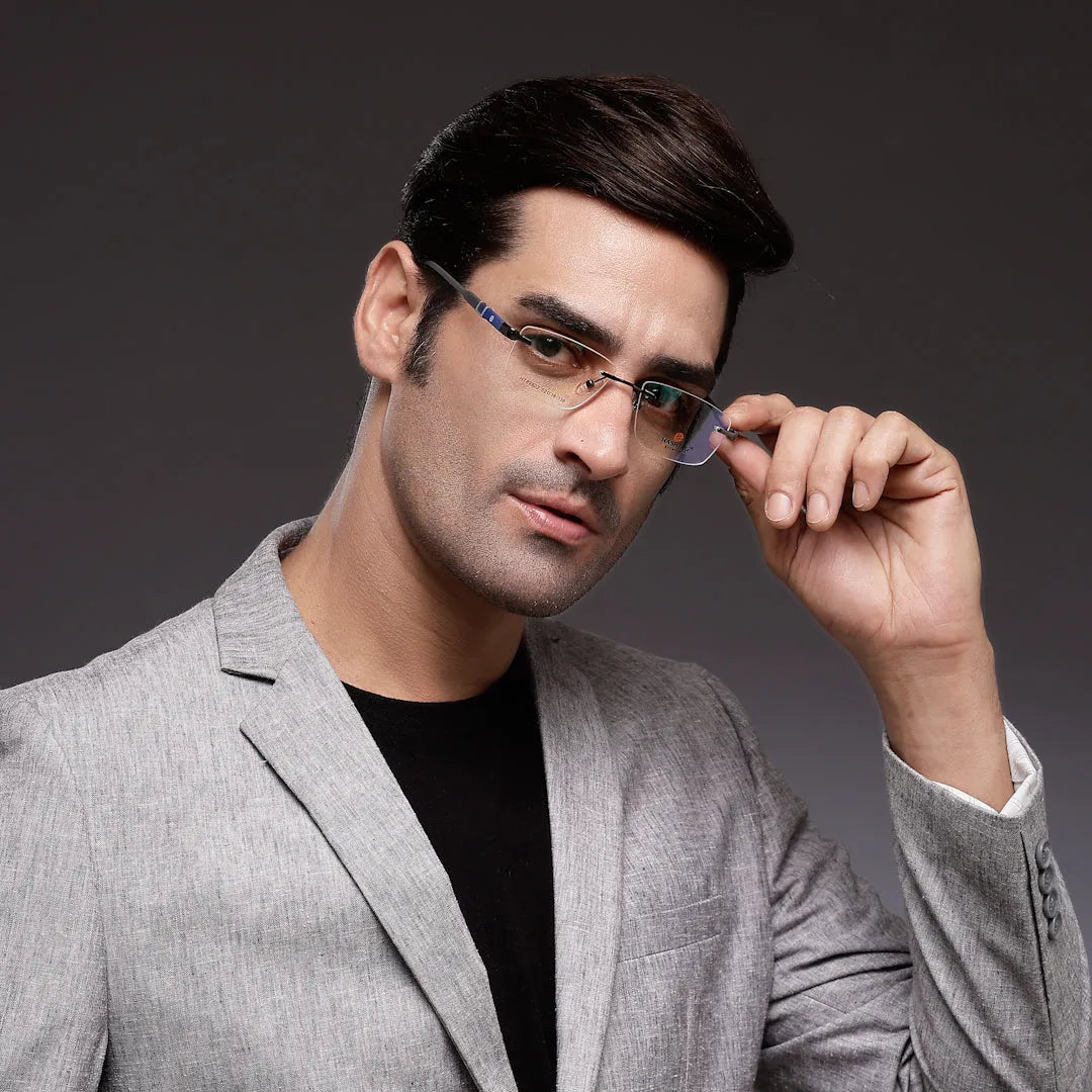 Thermo RM | Gun Medium Rim Less Square Eyeglasses for Men & Women [Demo Lens]