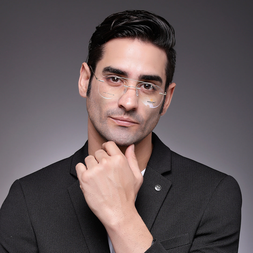Thin line | Gold Medium Rim Less Aviator with Lock Side Hinges Eyeglasses for Men [Demo Lens]