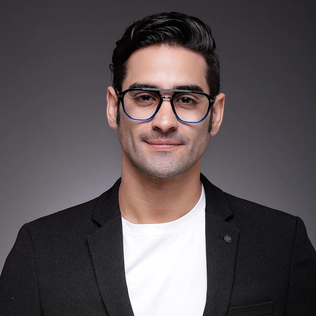 Ray-II | Black Blue Medium Full Rim Square Eyeglasses for Men & Women [Demo Lens]