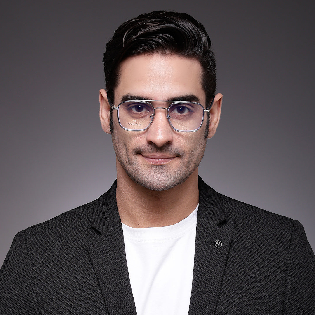 Thermo RM | Silver Medium Rim Less Square Eyeglasses for Men & Women [Demo Lens]