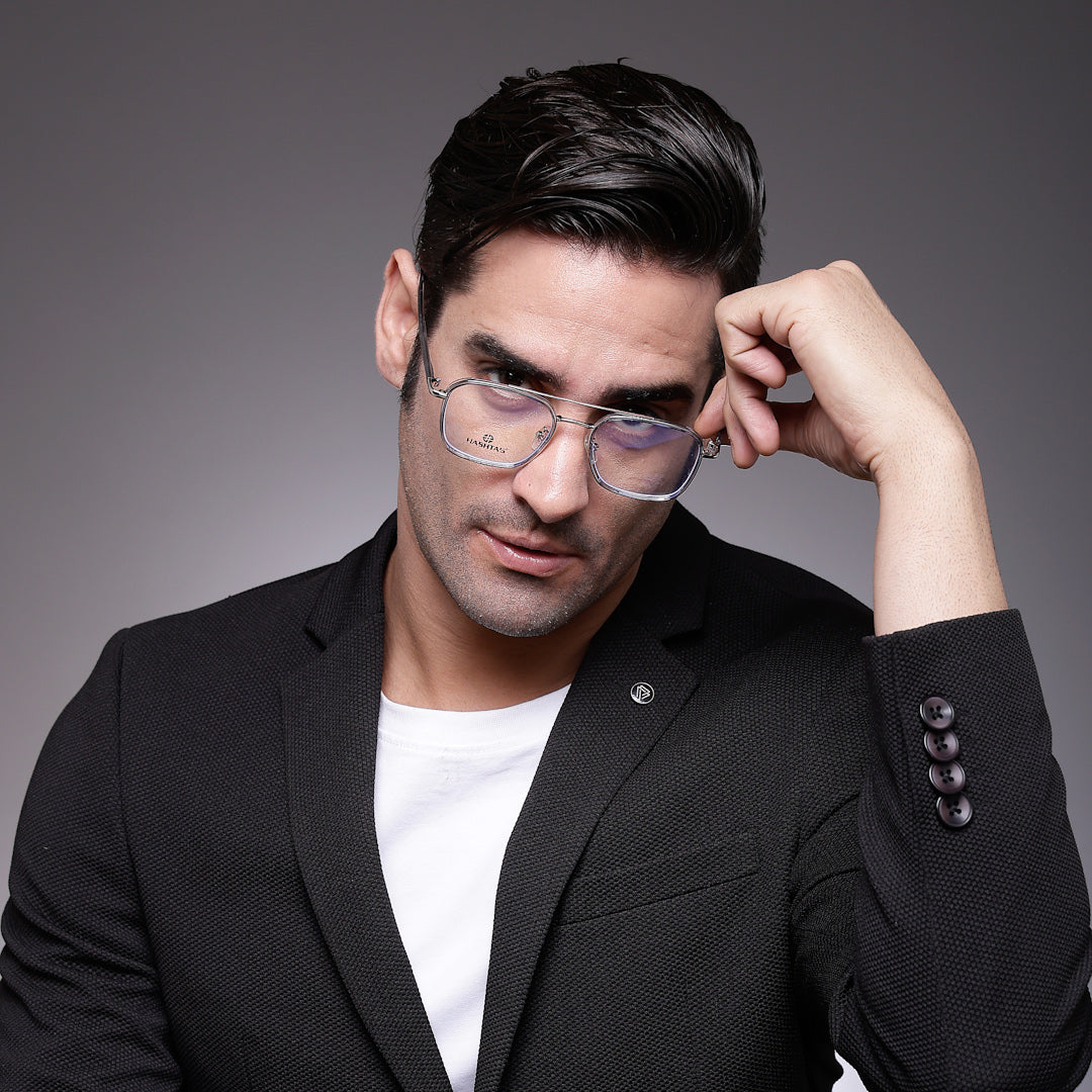 Cryonix | Silver Grey Medium Full Rim Square with Lock Side Hinges Eyeglasses for Men & Women [Demo Lens]