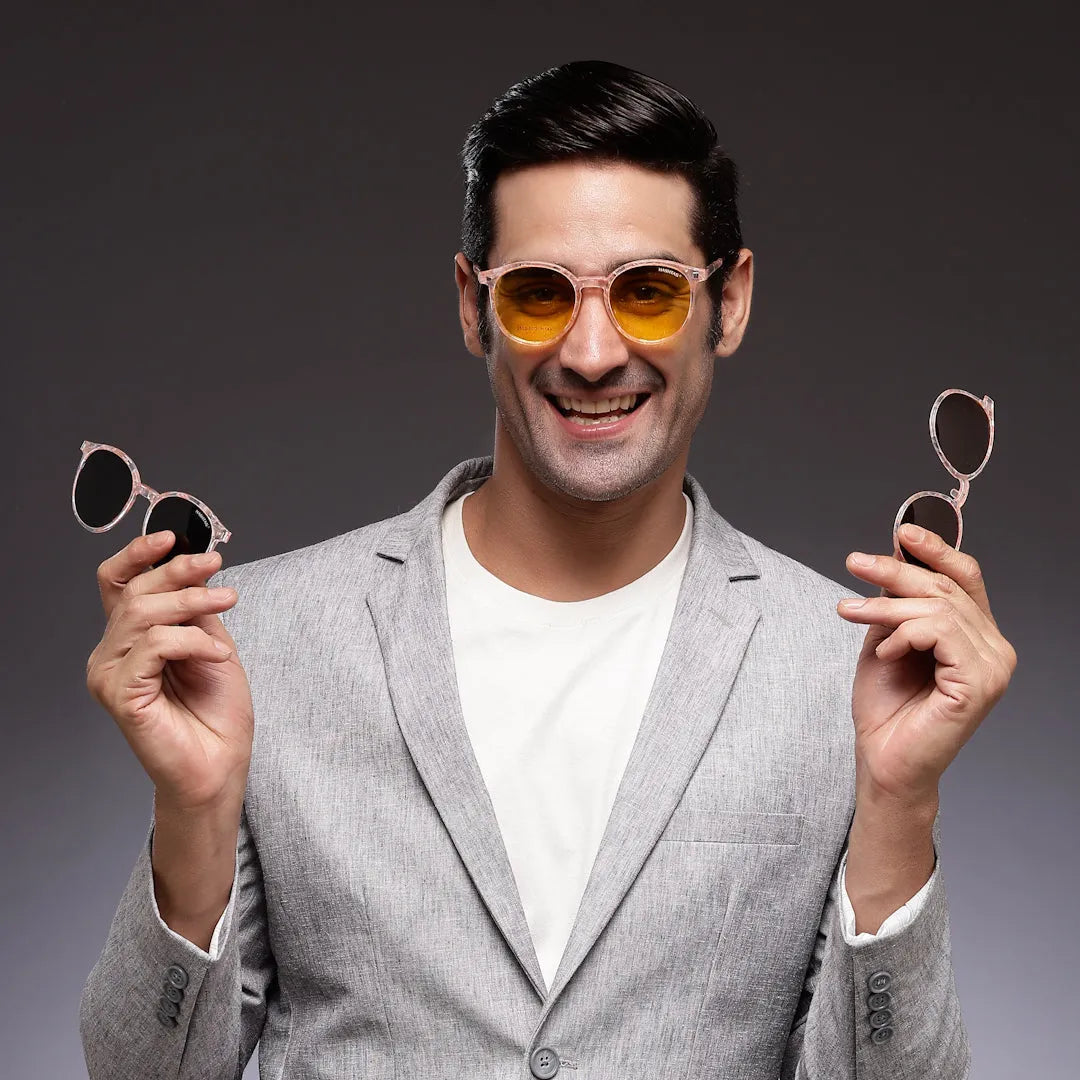 Aerion | Pink Texture Small Full Rim Round Clip-on for Men [Clip-on]