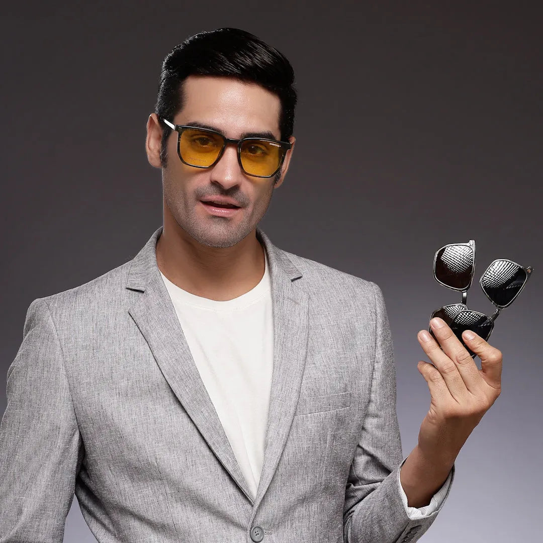 Lyria | Smoke Medium Full Rim Square Clip-on for Men [Clip-on]