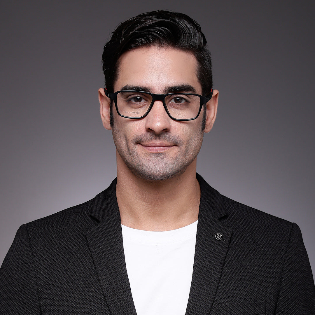 Sporty | Black-Red Medium Full Rim Square Eyeglasses for Men & Women [Demo Lens]