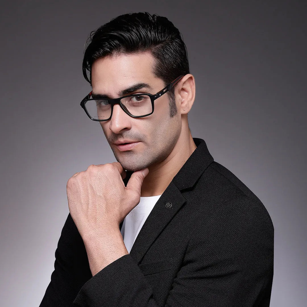 Sporty | Black-Red Medium Full Rim Square Eyeglasses for Men & Women [Demo Lens]