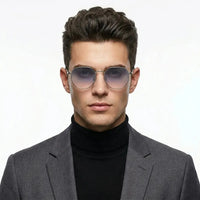 Veylara | Gradient Blue Medium Full Rim Oval Sunglasses for Men [UV-protected]