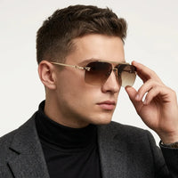 Pyre | Gradient Brown Medium Rim Less Square Sunglasses for Men [UV-protected]
