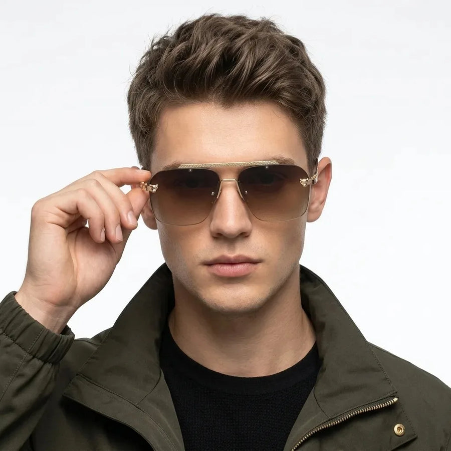 Pyre | Gradient Brown Medium Rim Less Square Sunglasses for Men [UV-protected]