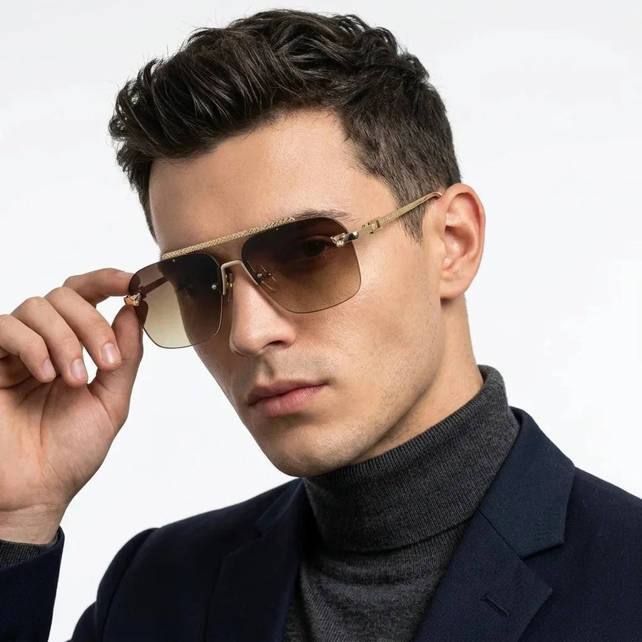 Pyre | Gradient Brown Medium Rim Less Square Sunglasses for Men [UV-protected]