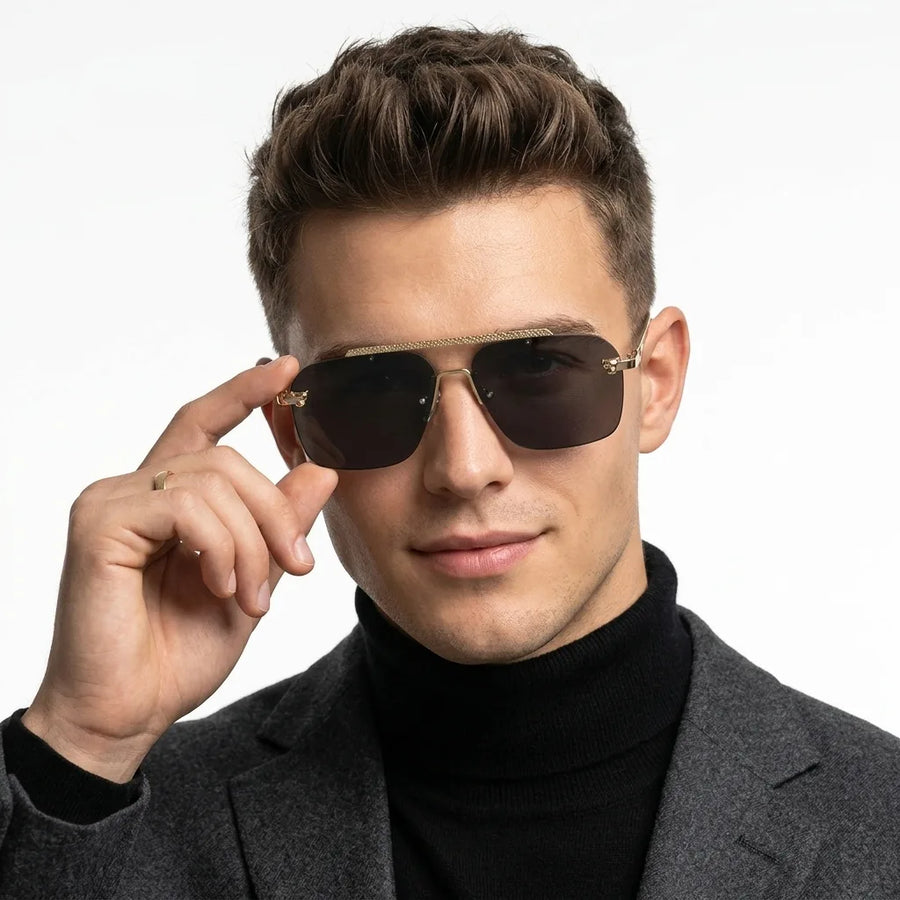 Pyre | Gradient Grey & Black Medium Rim Less Square Sunglasses for Men [UV-protected]