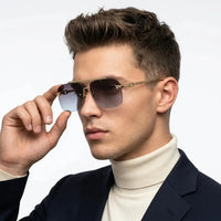 Pyre | Black Medium Rim Less Square Sunglasses for Men [UV-protected]