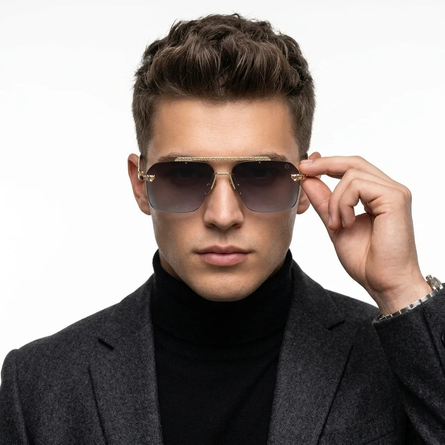 Pyre | Black Medium Rim Less Square Sunglasses for Men [UV-protected]